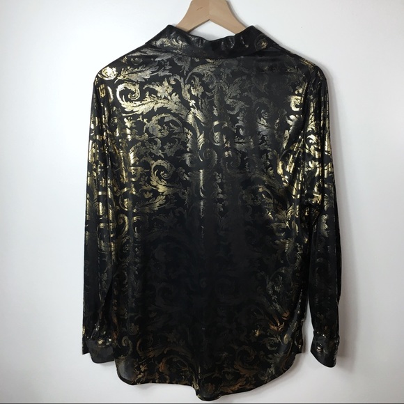 Vintage Black and Gold Button Down Blouse - Picture 4 of 6
